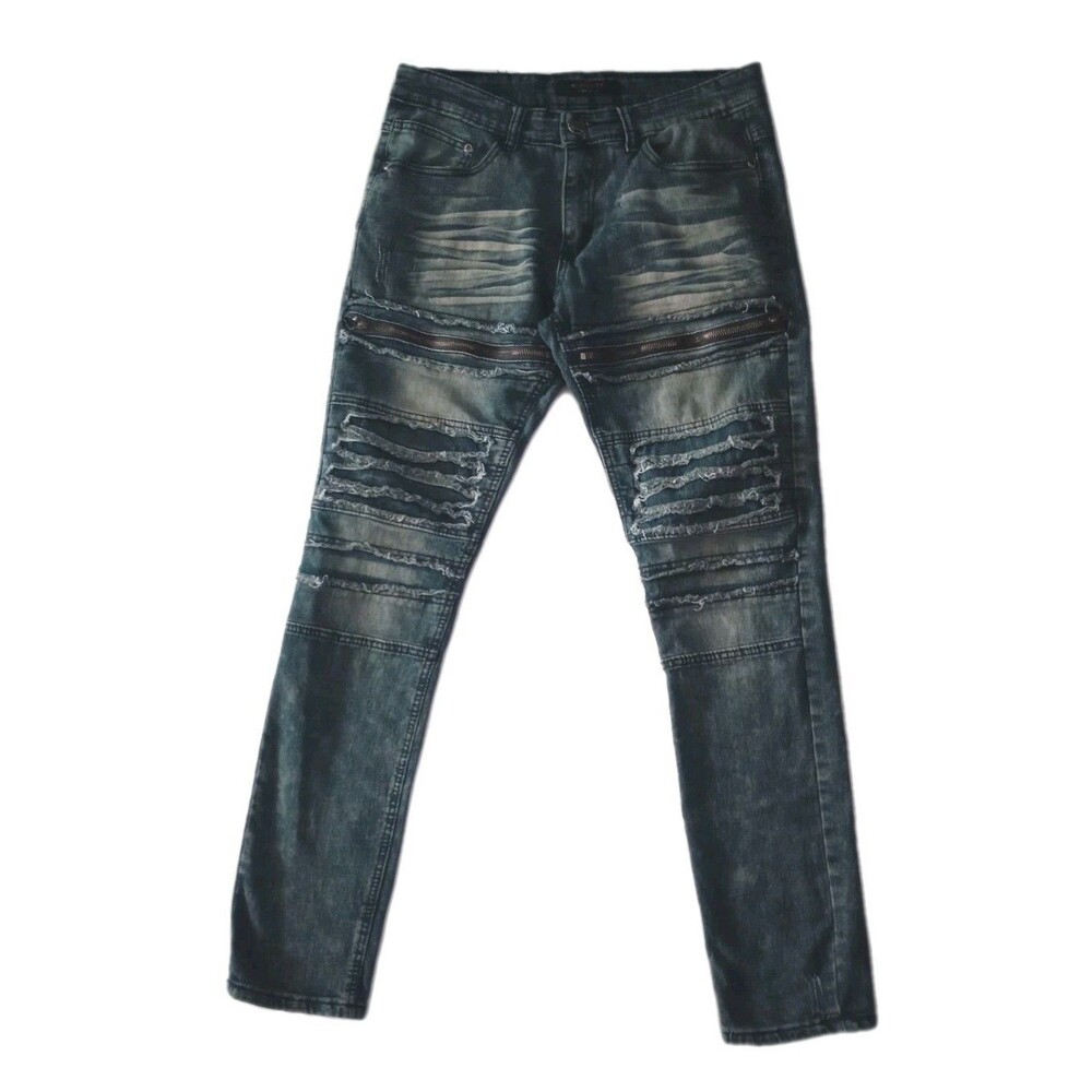M.Society Mad City 5 Pocket Destroyed DistressedJeans sz Mens 30x32 Straight Leg
